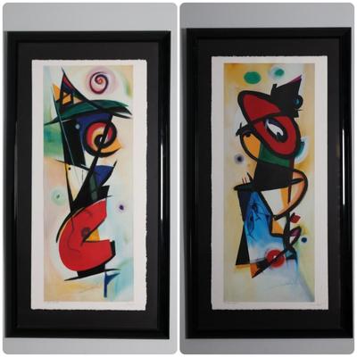 Pair of Oversized Signed Alfred Gockel Abstract Prints, “Left Point” & “Right Point,” Framed