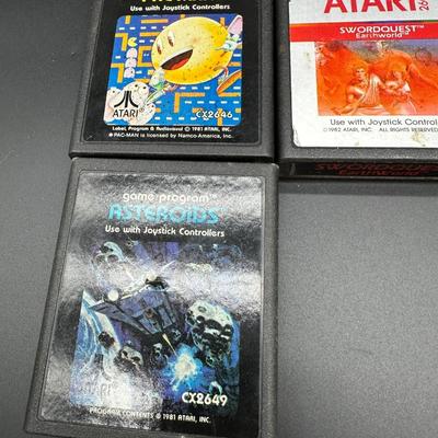 Atari 2600 Game Cartridge Lot w/ Wooden Storage Tray – Pac-Man, E.T., Mario Bros, Asteroids + More