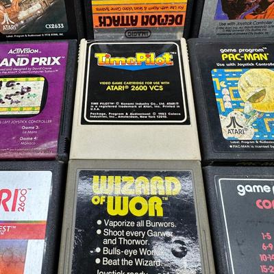 Atari 2600 Game Cartridge Lot w/ Wooden Storage Tray – Pac-Man, E.T., Mario Bros, Asteroids + More