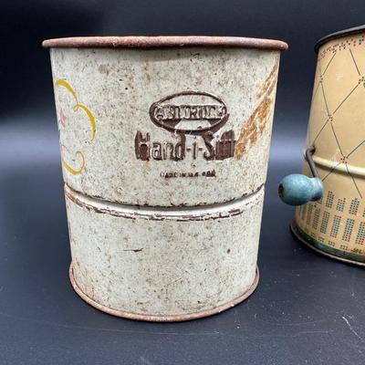 Vintage Flour Sifters Lot – Hand Crank Tin & Enamelware Kitchen Sifters (3)