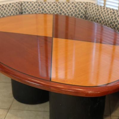 Harbor Furniture Oval Dining Table with Wood Top and Black Pedestal Legs
