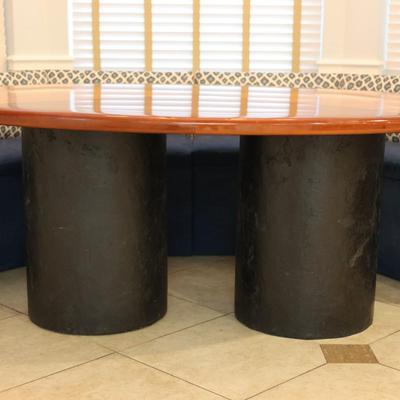 Harbor Furniture Oval Dining Table with Wood Top and Black Pedestal Legs