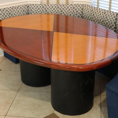 Harbor Furniture Oval Dining Table with Wood Top and Black Pedestal Legs