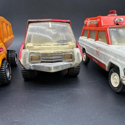 Vintage Tonka Toys Lot – Dump Truck, Rescue Vehicle, Utility Truck