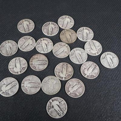 Mixed Standing Liberty Quarters, 4.08 Troy Ounces, 21 quarters (C1-15)