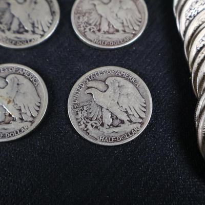 Mixed Walking Liberty Half Dollars, 2 San Fran, 2 Denver, 18 coins, 7.02 Troy Ounces (C1-18)