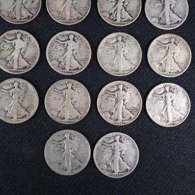 Mixed Walking Liberty Half Dollars, 2 San Fran, 2 Denver, 18 coins, 7.02 Troy Ounces (C1-18)