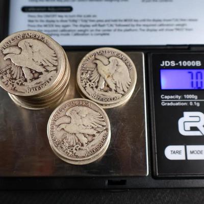 Mixed Walking Liberty Half Dollars, 2 San Fran, 2 Denver, 18 coins, 7.02 Troy Ounces (C1-18)