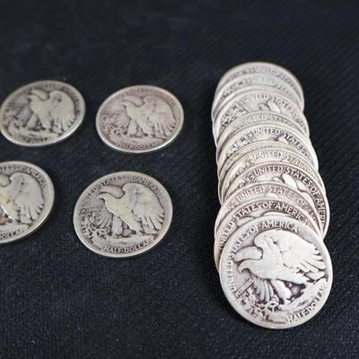 Mixed Walking Liberty Half Dollars, 2 San Fran, 2 Denver, 18 coins, 7.02 Troy Ounces (C1-18)