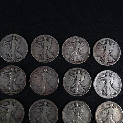 Mixed Walking Liberty Half Dollars, 2 San Fran, 2 Denver, 18 coins, 7.02 Troy Ounces (C1-18)