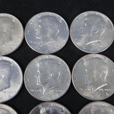 Mixed Kennedy Half Dollars, All 1964, 12.04 Troy ounces (C1-24)