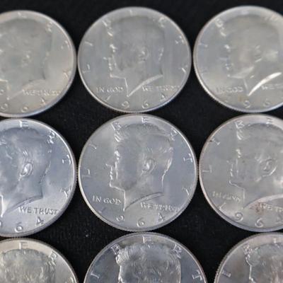 Mixed Kennedy Half Dollars, All 1964, 12.04 Troy ounces (C1-24)
