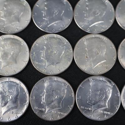 Mixed Kennedy Half Dollars, All 1964, 9.59 Troy ounces (C1-25)