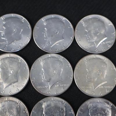 Mixed Kennedy Half Dollars, All 1964, 9.59 Troy ounces (C1-25)