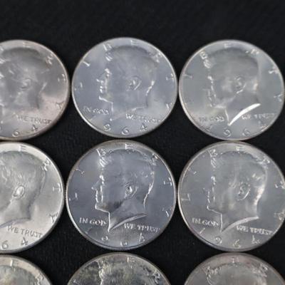 Mixed Kennedy Half Dollars, All 1964, 9.59 Troy ounces (C1-25)