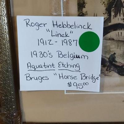 Sale Photo Thumbnail #260: Beautiful Aquatint Etching "Bruges". Roger Hebbelinck 1912-1987 Horse Bridge 1930s Belgium

Original Artwork (small)