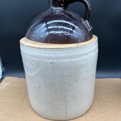 Antique Stoneware Whiskey Jugs – Salt Glaze – Brown Top – Pair