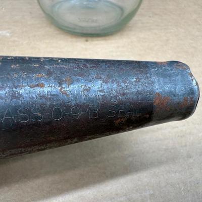 Antique glass oil bottles / oilers with metal spouts