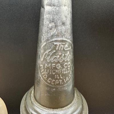 Antique glass oil bottles / oilers with metal spouts