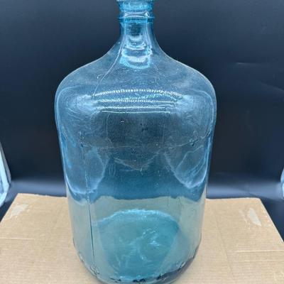 Large Blue Glass Jug / Demijohn Bottle