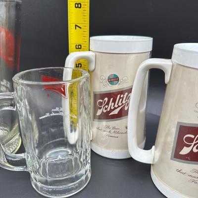 Vintage Schlitz Beer Barware Lot – Pitcher, Glass Mug, Tumblers & Plastic Steins
