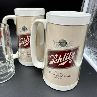 Vintage Schlitz Beer Barware Lot – Pitcher, Glass Mug, Tumblers & Plastic Steins