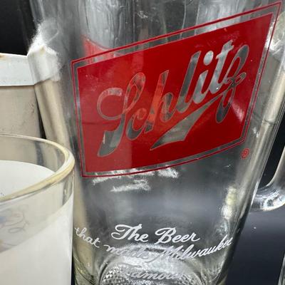 Vintage Schlitz Beer Barware Lot – Pitcher, Glass Mug, Tumblers & Plastic Steins