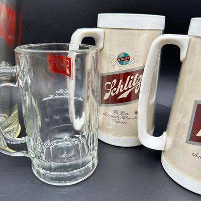 Vintage Schlitz Beer Barware Lot – Pitcher, Glass Mug, Tumblers & Plastic Steins