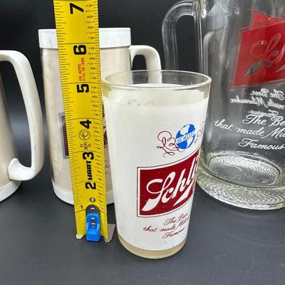 Vintage Schlitz Beer Barware Lot – Pitcher, Glass Mug, Tumblers & Plastic Steins