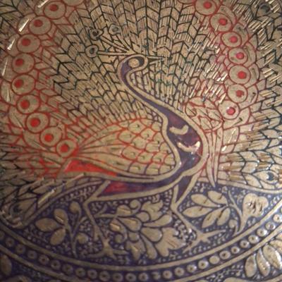 Sale Photo Thumbnail #288: Approximately 6" beautiful brass & cold painted Peacock wall art.