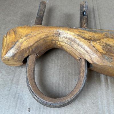 Antique Hand-Carved Wooden Ox / Mule Yoke w/ Iron Ring & Bentwood Bows – 32”