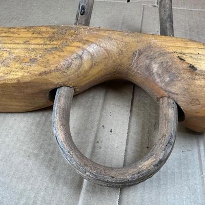 Antique Hand-Carved Wooden Ox / Mule Yoke w/ Iron Ring & Bentwood Bows – 32”