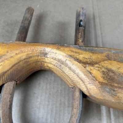 Antique Hand-Carved Wooden Ox / Mule Yoke w/ Iron Ring & Bentwood Bows – 32”