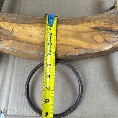 Antique Hand-Carved Wooden Ox / Mule Yoke w/ Iron Ring & Bentwood Bows – 32”