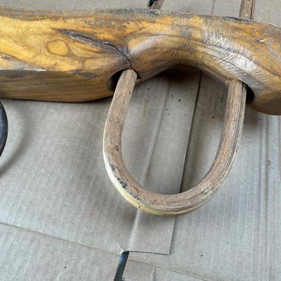 Antique Hand-Carved Wooden Ox / Mule Yoke w/ Iron Ring & Bentwood Bows – 32”
