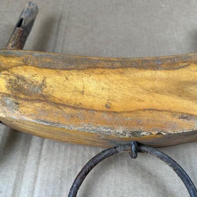 Antique Hand-Carved Wooden Ox / Mule Yoke w/ Iron Ring & Bentwood Bows – 32”