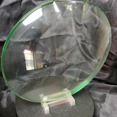 Modern Clear Art Glass Oval Sculpture on Rotating Display Stand – Contemporary Display Piece