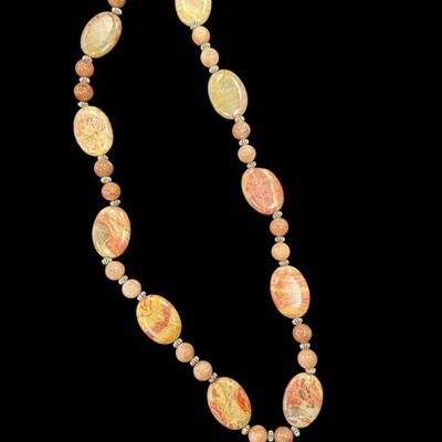 Sale Photo Thumbnail #326: Agate and carnelian Stone Beaded Necklace with Toggle Clasp