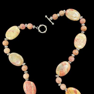 Sale Photo Thumbnail #325: Agate and carnelian Stone Beaded Necklace with Toggle Clasp