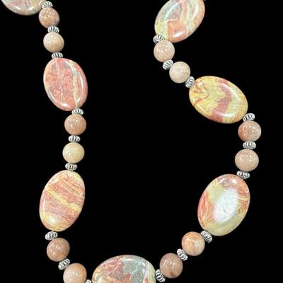 Sale Photo Thumbnail #324: Agate and carnelian Stone Beaded Necklace with Toggle Clasp
