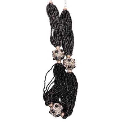 Sale Photo Thumbnail #336: Set of Two Hematite colored beaded necklaces one long single strand and one multi strand tassel