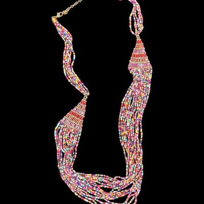 Sale Photo Thumbnail #370: Multi Strand Multicolored seed bead necklace African Maasai or Bohemian Style