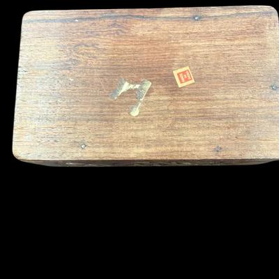 Sale Photo Thumbnail #383: Small Vintage Hand Carved Wooden Box From India with Inlaid Floral Marquety Design
Approximately 4.5" wide