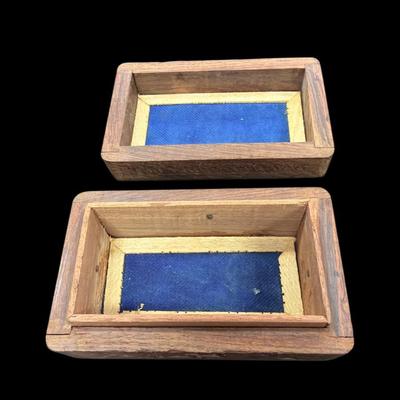 Sale Photo Thumbnail #384: Small Vintage Hand Carved Wooden Box From India with Inlaid Floral Marquety Design
Approximately 4.5" wide