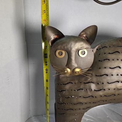 Vintage Brutalist Metal Cat Candle Lantern Sculpture – Folk Art Votive Decor