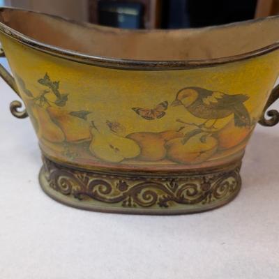 Sale Photo Thumbnail #118: decorative oval metal storage tin or planter 
12x6