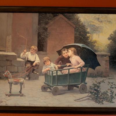 Sale Photo Thumbnail #155: Charles Bertrand "The Coach Ride"  (The Little Draught Horse) Framed reprint 
33x23