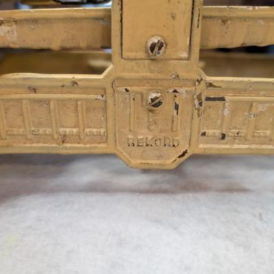 Sale Photo Thumbnail #55: Vintage cast iron and brass balance scale 
base: 14x4
bowls: 7.5x2 and 7.5x1