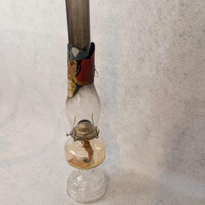 Sale Photo Thumbnail #191: Vintage Clear Glass Oil Lamp 
22x5