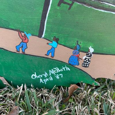 Large Folk Art Painted Circular Saw Blade – Southern Farm Scene – Signed & Dated 1987